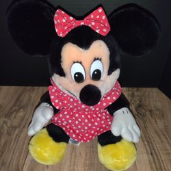 Disneyland Vintage Minnie Mouse Red Polka Dot 1990's Plush Made In Korea