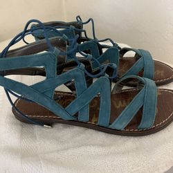 Sam Edelman Blue Teale Gladiator Style Flat Sandals (size 6.5 In Women’s)
