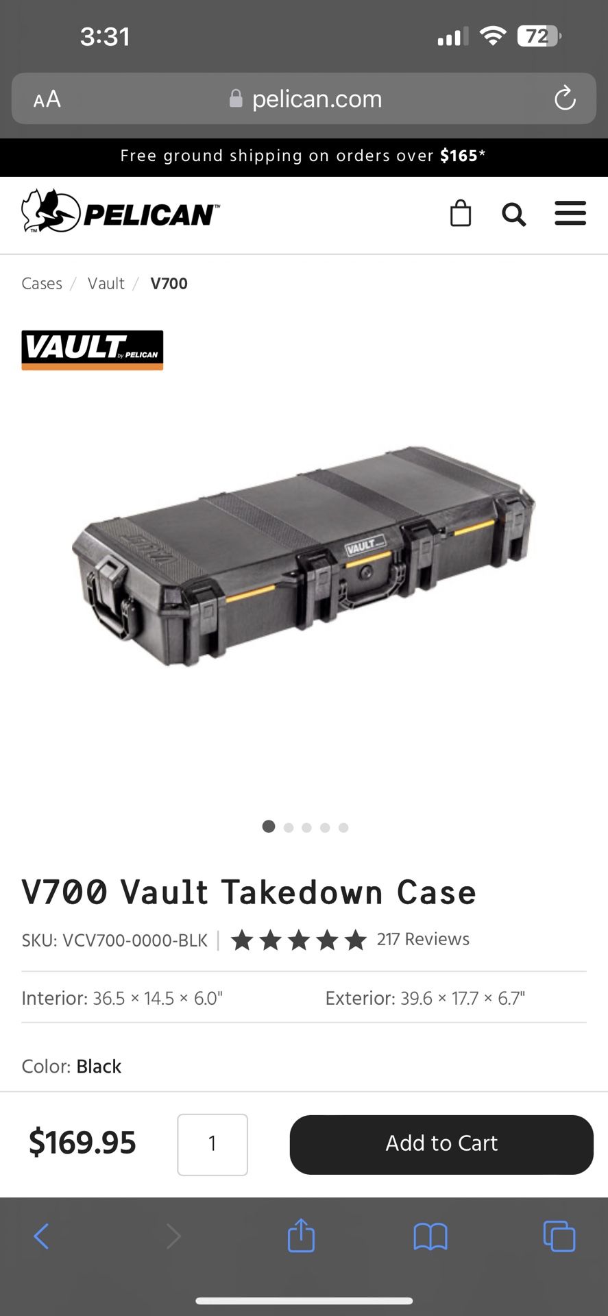 Brand New Pelican Vault Case 