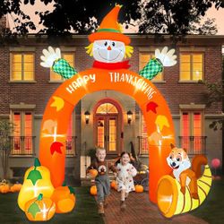 Thanksgiving Inflatables,10 FT Giant Inflatable Scarecrow Arch with Squirrel Pumpkins