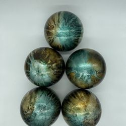 SET of 5  Pier 1 GLASS BALL Taupe & Turquoise Foil Decorative Sphere Marble