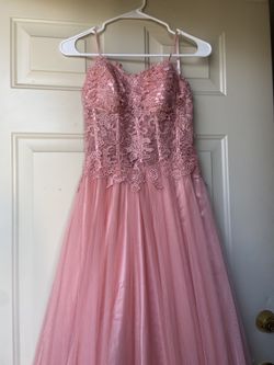 By&By strapless peach lace corset Prom dress