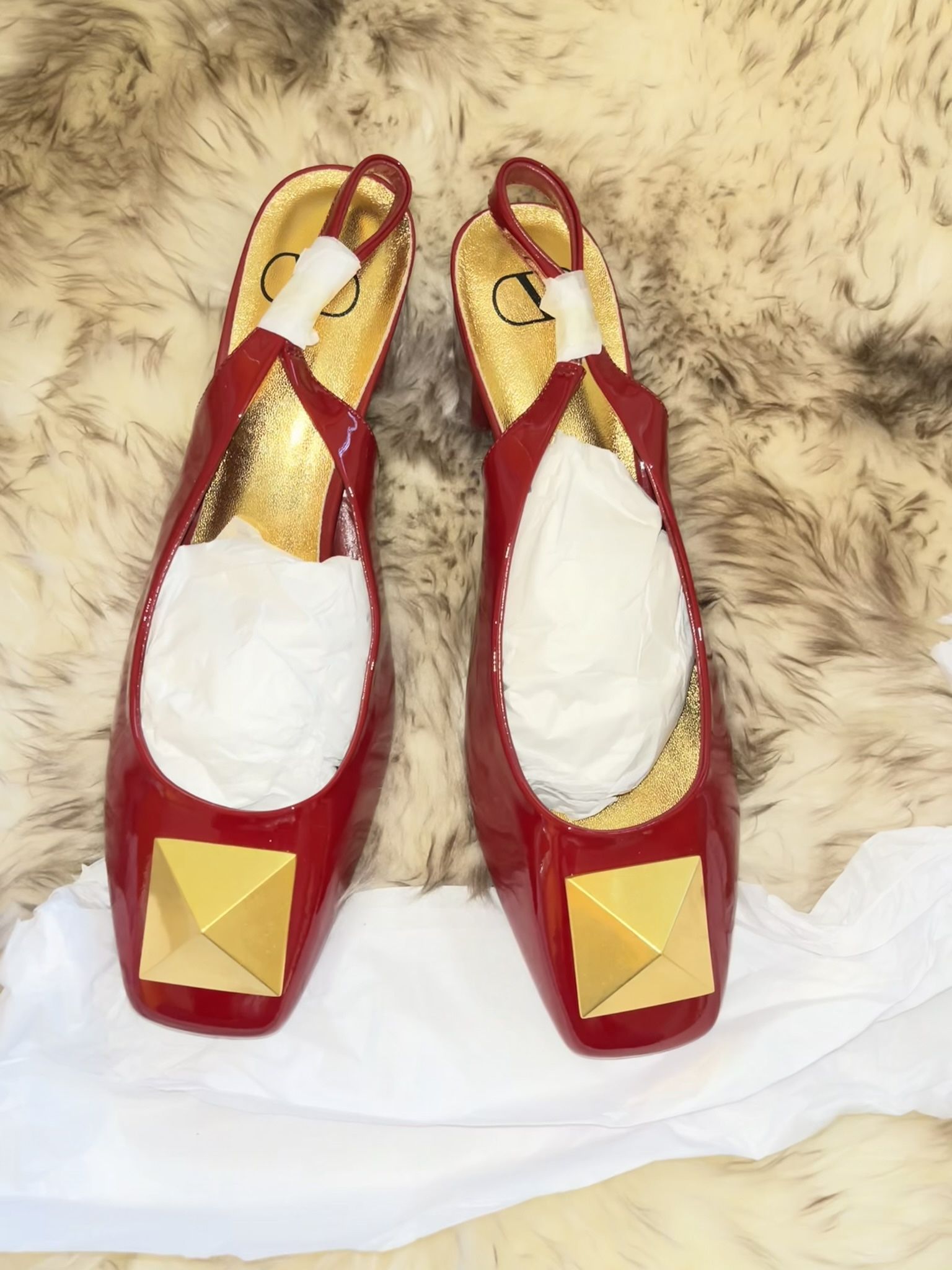 Valentino Red and Gold Slingback Heels