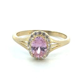 Woman’s Ladies 10k Yellow Gold Pink Oval CZ Cubic Zirconia with Halo Ring Size 6.5 GP3130753