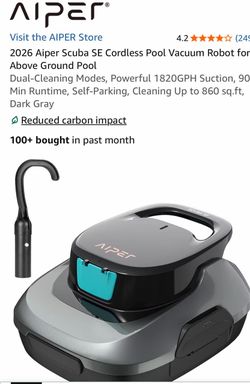 2026 Aiper Scuba SE Cordless Pool Vacuum Robot for Above Ground Pool Dual-Cleaning Modes, Powerful 1820GPH Suction, 90 Min Runtime, Self-Parking, Clea