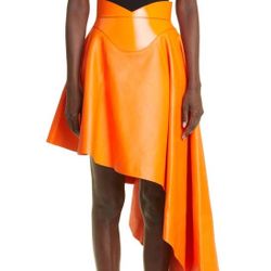 NEW WITH TAGS - Alexander McQueen Asymmetric Leather Corset Mid-Length Women Skirt Sunset Orange - Size 44