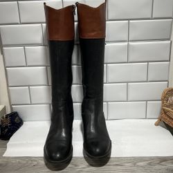 Franco Sarto Clove2 Two-Tone Leather Knee-High Riding Boots 7.5 M