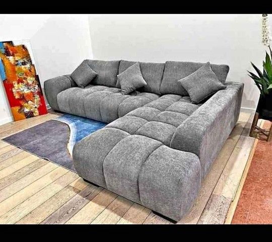 Grey Sectional Sofa Silver Fabric New 117x78