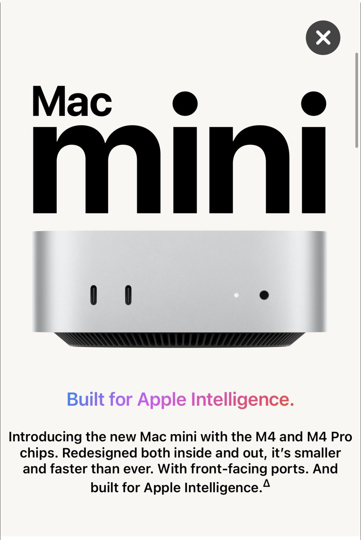 Mac Mini M4 16GB Memory 256GB Storage