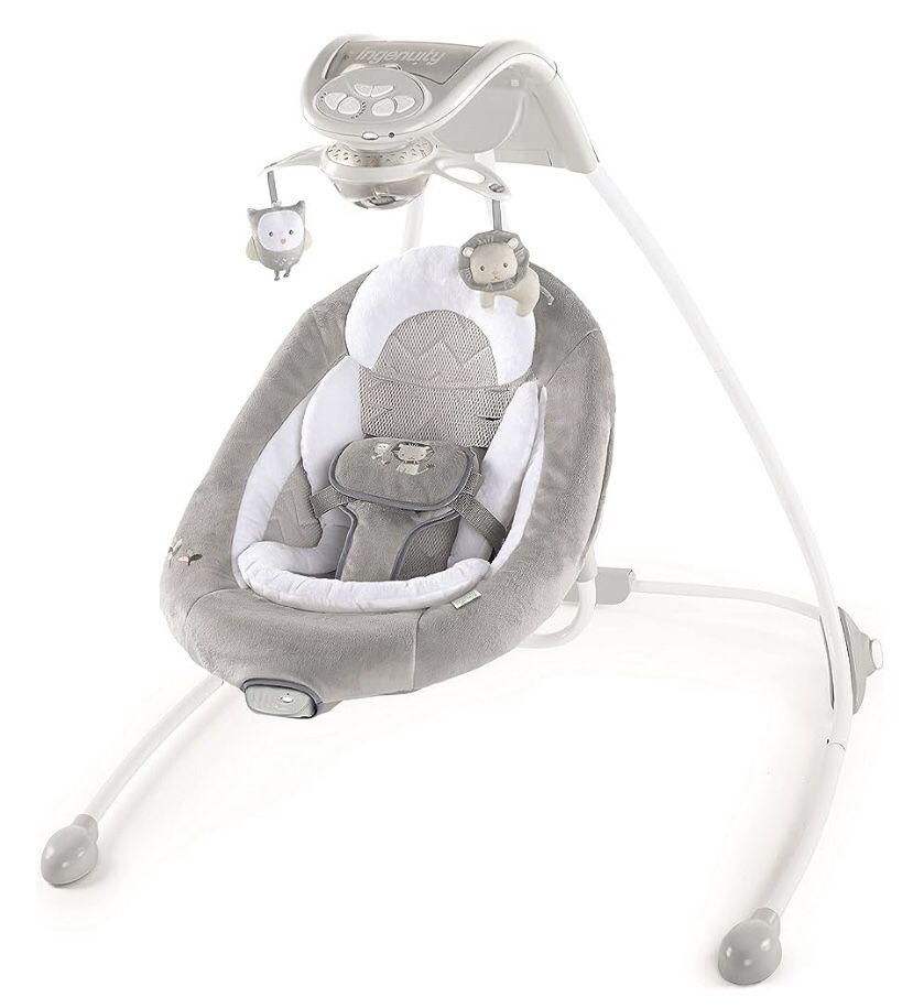 Ingenuity InLighten Baby Swing - Cool Mesh Fabric, Vibrations, Swivel Infant Seat, Nature Sounds, Light Up Motorized Mobile - Braden