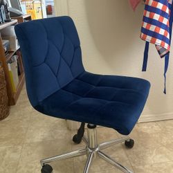 Height Adjustable Blue Velvet Desk Computer Chair 