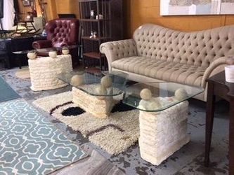 MCM 3 Piece Faux Coral Stone Glass Set  For Sale 