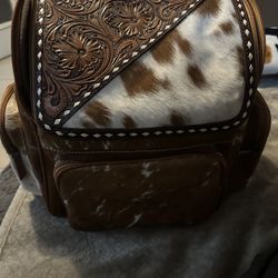 Cow Print Leather Backpack 
