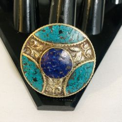Handmade Vintage Look turquoise n lapis ring.