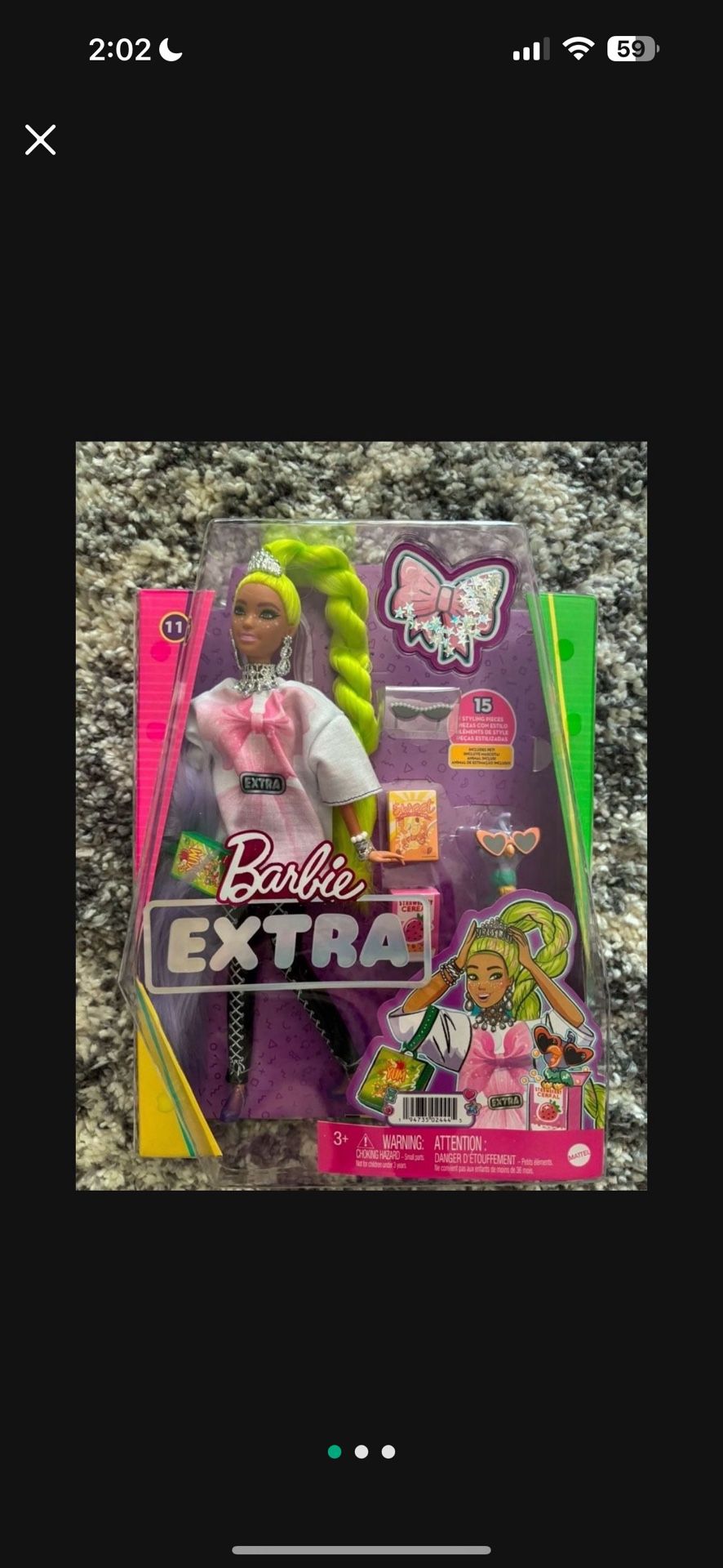 Barbie Extra Fashion Doll with Neon Green Haird with Feather Boa, Accessories and Pet
