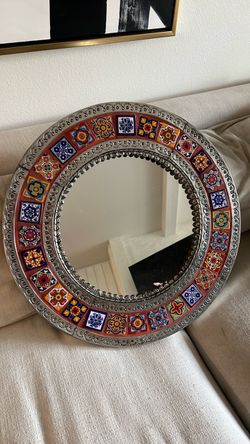 Round Talavera Tile Decorative Wall Mirror
