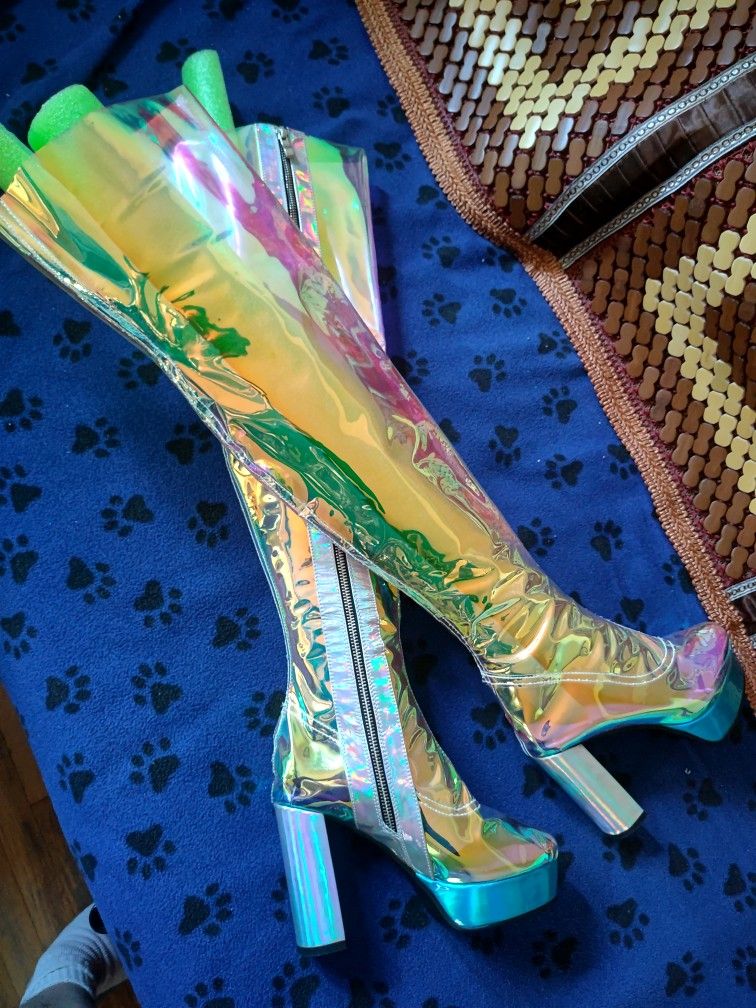 Holographic Thigh Boots