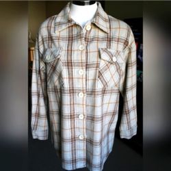 Womens Biege/Brown Oversized Plaid Flannel (S)