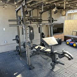 Vesta Fitness Smith Machine 2001 w/Bench Attachment | 230lb Bumpers Weights | 7ft Olympic Bar | Fitness | Gym Equipment | FREE DELIVERY 🚚 