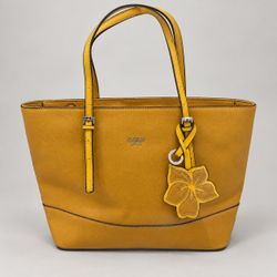 GUESS Mustard Yellow Tote Bag with Floral Charm