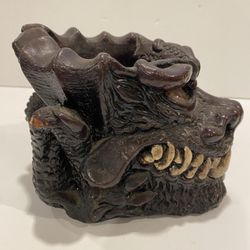 Vintage Matchless Candle and Sculpture Company Brown Dragon Head Glass Eyes 1981 votive candle holder 6” long x 5” tall x 5” wide some chips on paint 