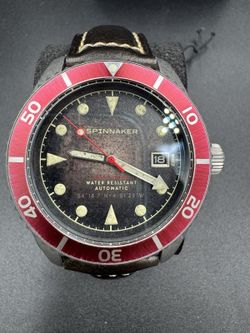 Spinnaker Wreck Red Ring and Gray with Leather Black Dial Wr