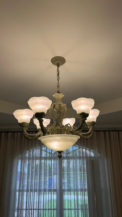 Traditional 6-Light Brushed Nickel Chandelier with Frosted Glass Shades (6+1 Light)