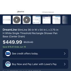 NEW - DreamLine SlimLine 36”x54” Rectangular Shower Pan White