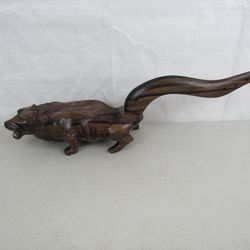 Wooden Hand Carved Iron/Ebony? Wood Lion Sculpture 21" Length


