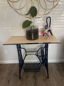 Singer Vintage Table (Metal Frame & Glass Top)