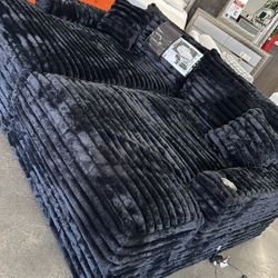 Double Chaise Sofa Black Wide Corduroy Cup Holders USB Charging Port Pillows Included Brand New In Box Firm Price $799