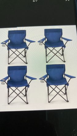 Set of 4 Blue Folding Camping Chairs with Cup Holders