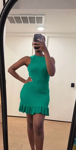 Green Ribbed Knit Mini Dress