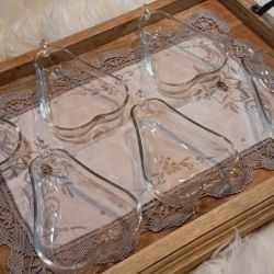Vintage Pear-shaped Clear Glass 6" Dessert Candy Nut Dish X6