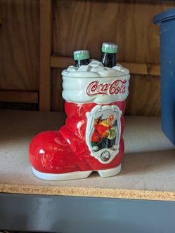 COCA COLA COKE COOKIE / CANDY JAR 75th ANNIVERSARY SANTA BOOT