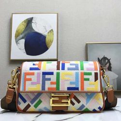 Iconic Baguette Medium Size FF Beige Canvas Bag 26x14x4cm