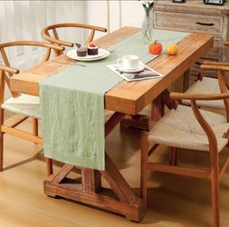 Linen Table Runner 14X90 Inches,100% French Linen Sage Green Tablerunner,Machine Washable Dining Table Runner for Fall,Wedding,Party,Halloween,Christm