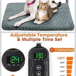 GASUR Heated Dog Bed, Waterproof Cat Heating Pad with Timer Temperature Adjustable, Indoor Heated Electric Pet Bed for Cats Dogs, Auto Power-Off, Anti