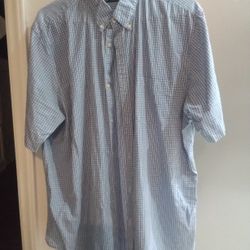 Chaps Blue Plaid Button Down Short Sleeve Shirt