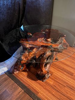 Unique Live Edge Tree Root Glass Coffee Table