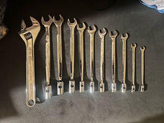 Chrome Snap On Flex Head / Open End Combo Wrench Set and Snap On Adjustable (Crescent) Wrench