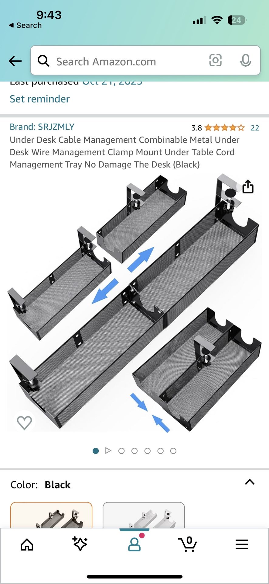 Under Desk Cable Management Combinable Metal Wire Management Clamp Mount - black