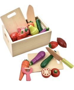 Wooden Play Food for Kids Kitchen - Toys Food Vegetables and Fruit for 2 Year Old Boys Girls Role Pretend Play Early Education Montessori Education