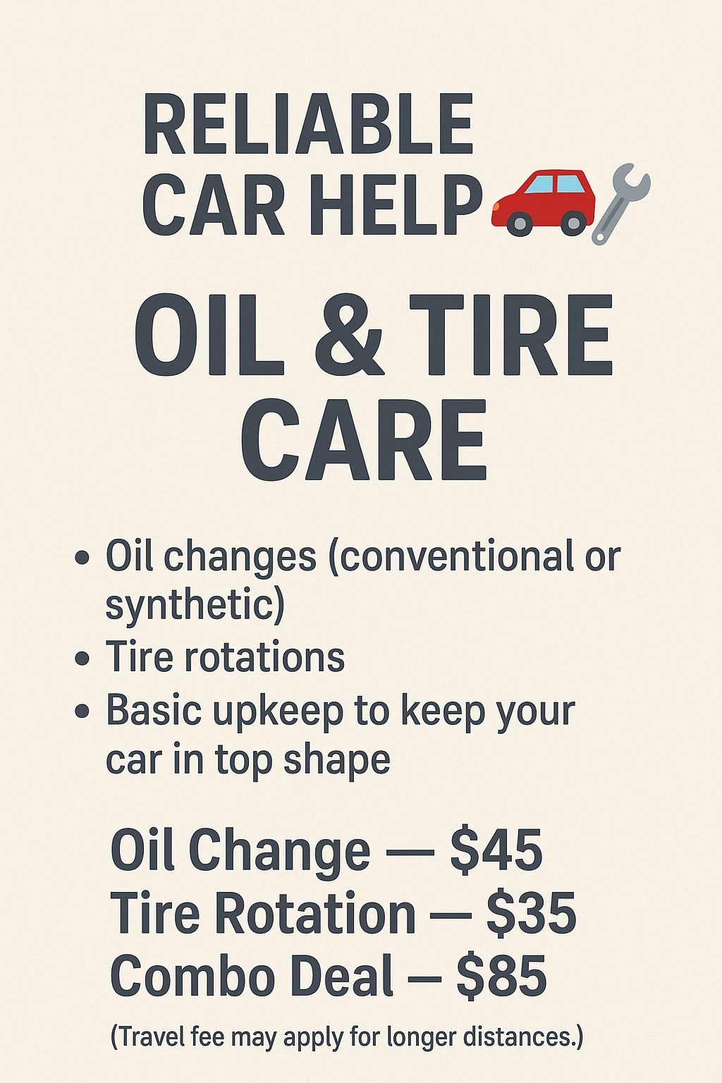 Reliable Car Help – Oil & Tire Care 🚗🛠️
