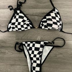 Checkered bikini thong bottom