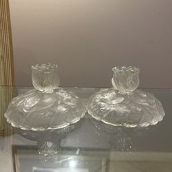 Fenton Water lily Crystal Velvet pair of single Candle Holders 8473