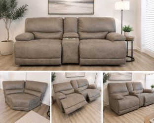 🔥 Modern Power Reclining Sectional w/ Console & Corner Seat – Gray/Taupe