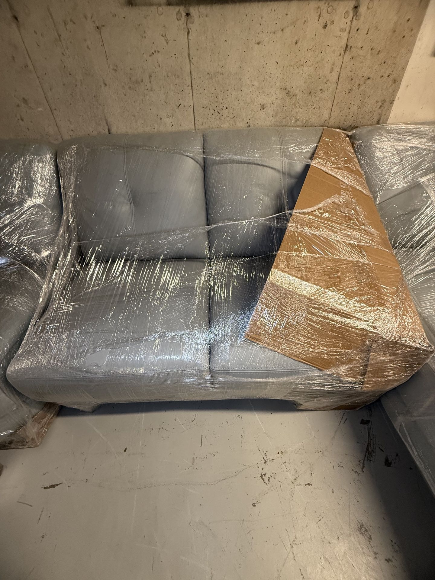 Macy’s Sky Blue Leather Armless Loveseat – Modular Sectional Replacement Piece