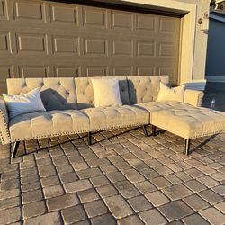 Chic Velvet Reversible Sleeper Sofa With Ottoman