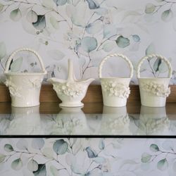 Antique Reflections White Ceramic Floral Baskets, SET of 4